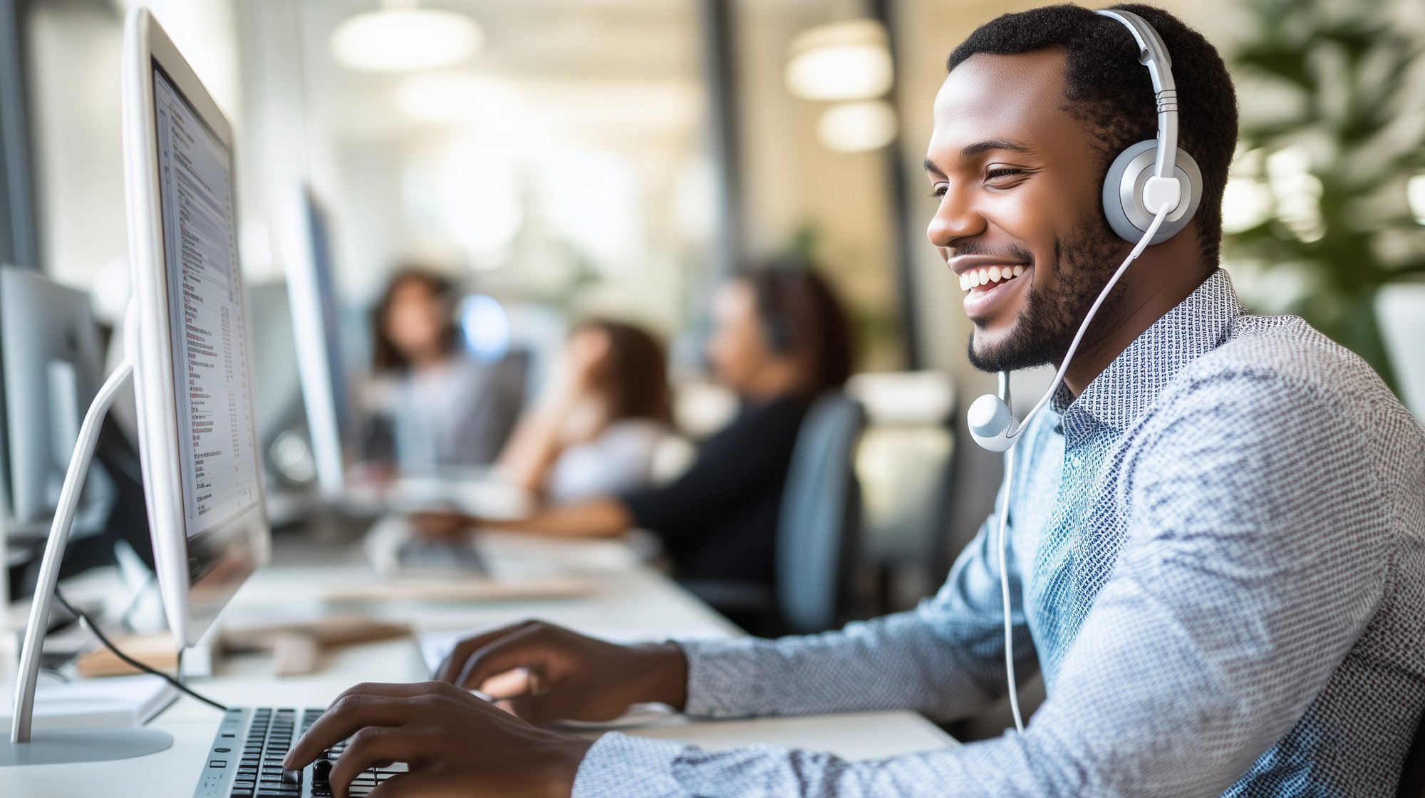 customer service rep helping a customer on the phone