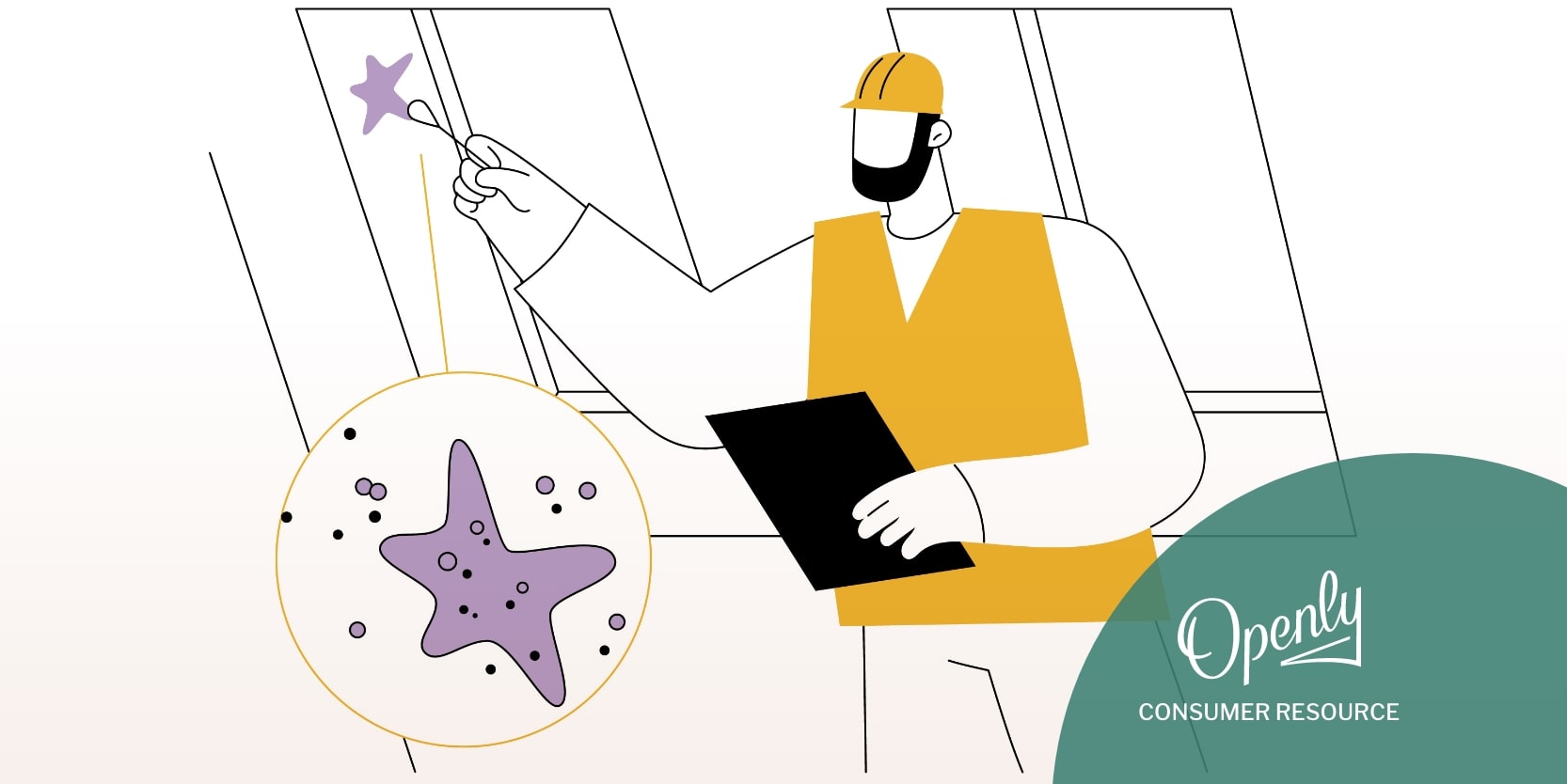 A man takes a sample of a mold spore on a wall. 