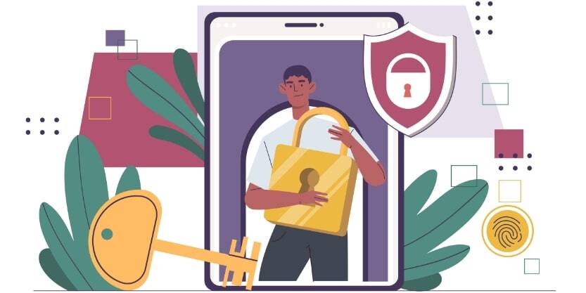 An illustration of a person holding a large lock.