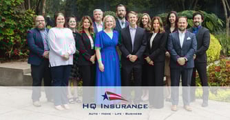 The staff at HQ Insurance with the company logo overlaid.