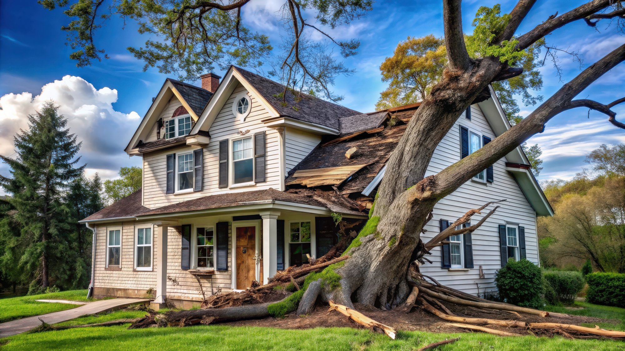 Damaged home from large tree