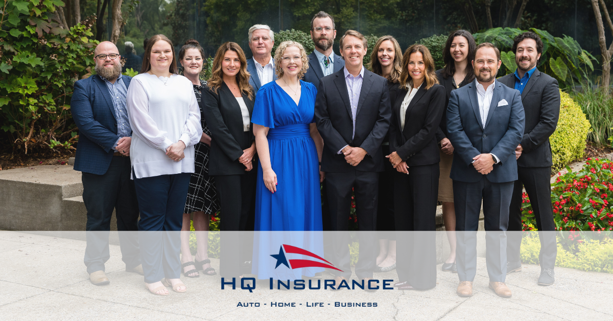 The staff at HQ Insurance with the company logo overlaid.
