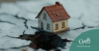 A graphic representation of a house next to a sinkhole.