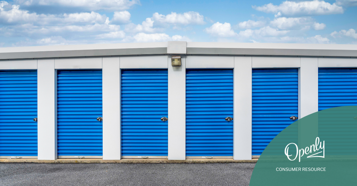 A row of storage units with blue doors. 