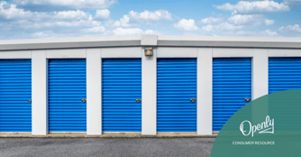 A row of storage units with blue doors. 