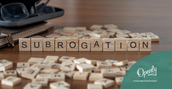 Scrabble™ tiles spell out subrogation. 